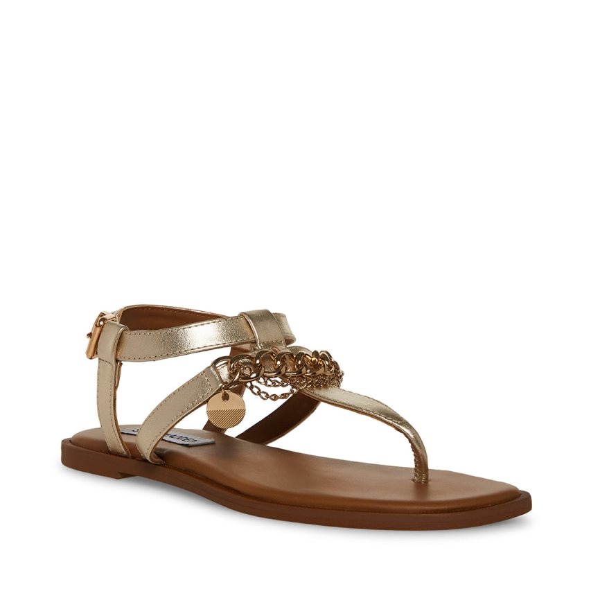 Gold Steve Madden Azalia Leather Women's Flat Sandals | PH 6132ZYT